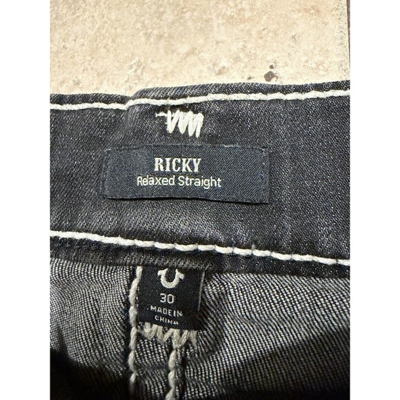 True Religion Ricky Jeans Mens 30x32 Black Relaxed Straight Denim Rope Flap - Picture 4 of 10